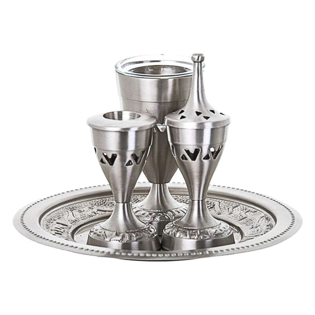 Set para havdala de cristal plateado
