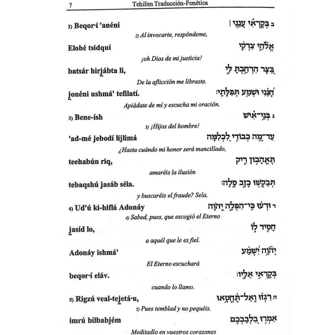 Libro de Tehilim Salmos interlinial Heb-Esp-Fone