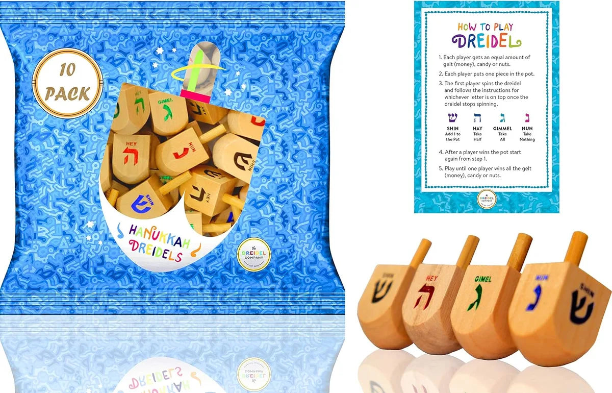 10 dreidel madera letras hebreas XL