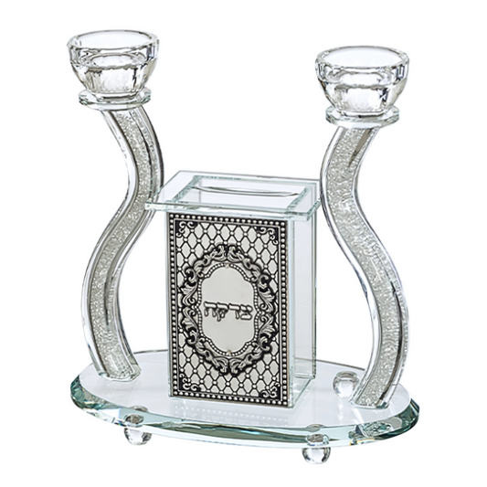 Candelabro de Cristal con Caja de Tzedaka
