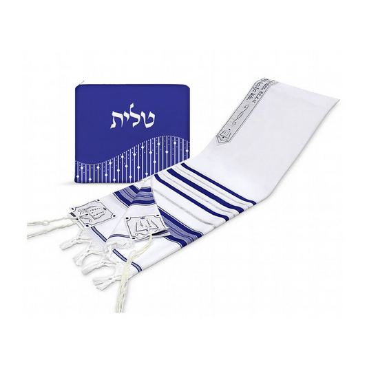 Tallit con bolsa Azul y blanco