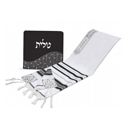 Tallit negro y blanco con bolsa