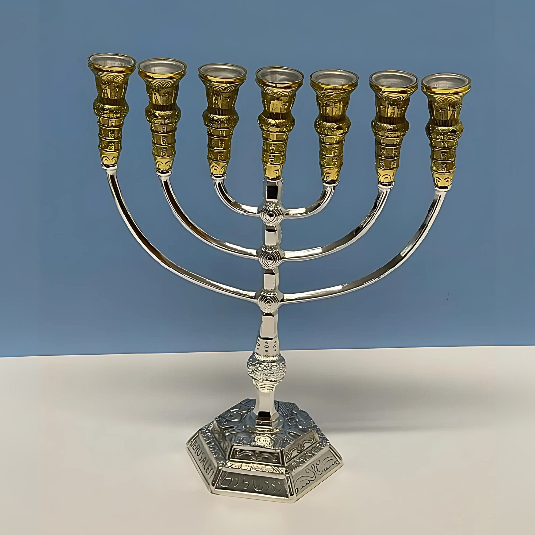 Menorah de 7 Color Silver y Oro Grande
