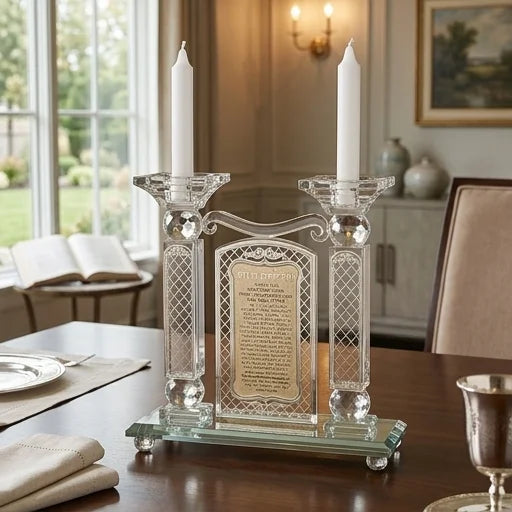 Candelabros de cristal elegantes con placa personalizada, perfectos para iluminar momentos especiales. Con una altura de 21 cm