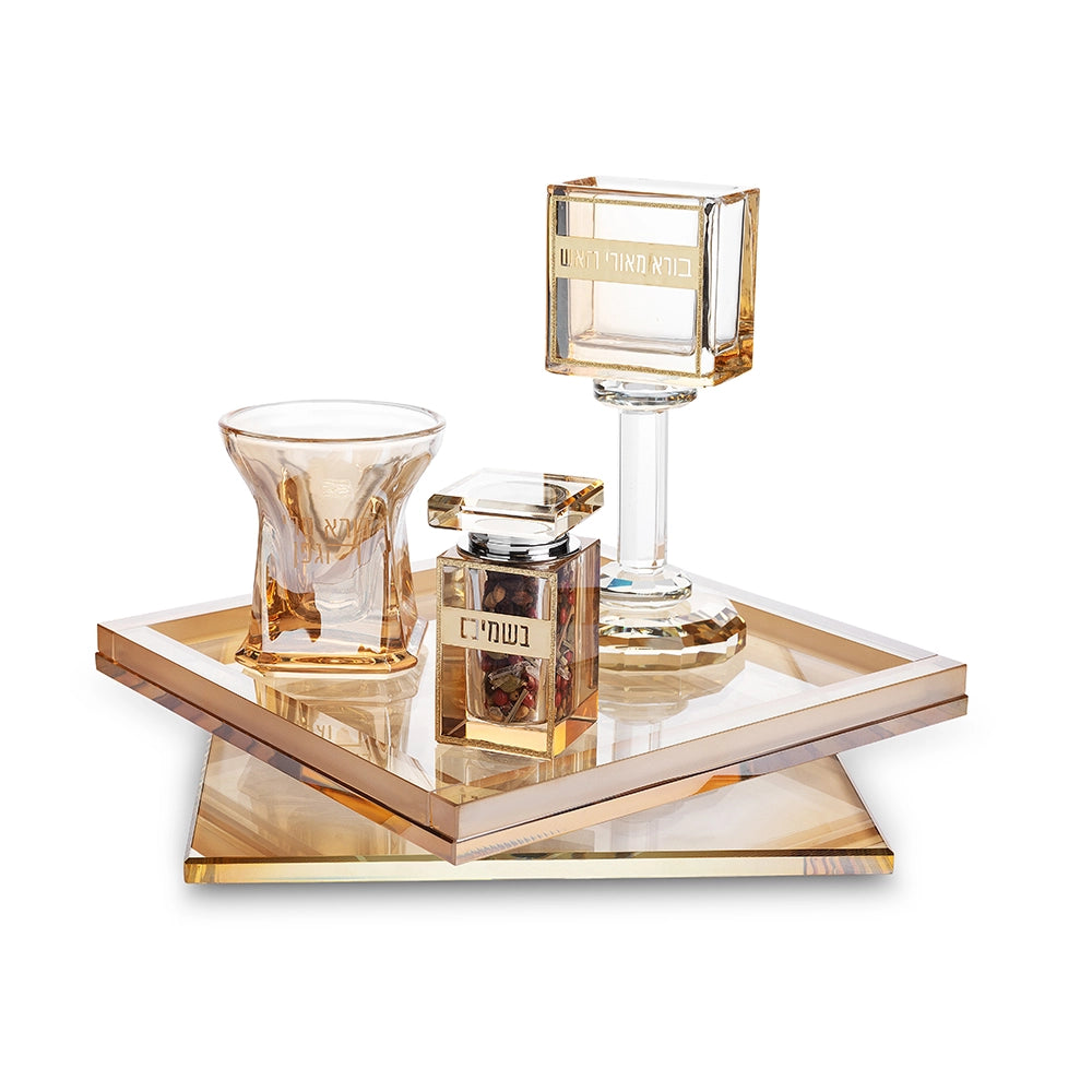 Juego de Havdalá de cristal dorado elegante y sofisticado