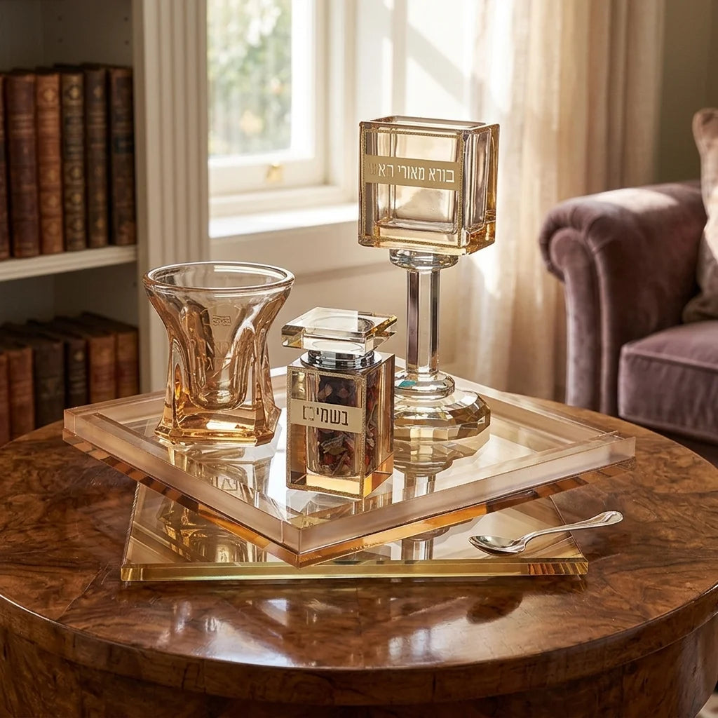 Juego de Havdalá de cristal dorado elegante y sofisticado