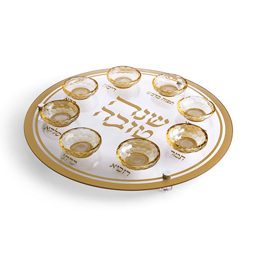 Plato e Rosh Hashaná en cristal y vidrio elegante dorado