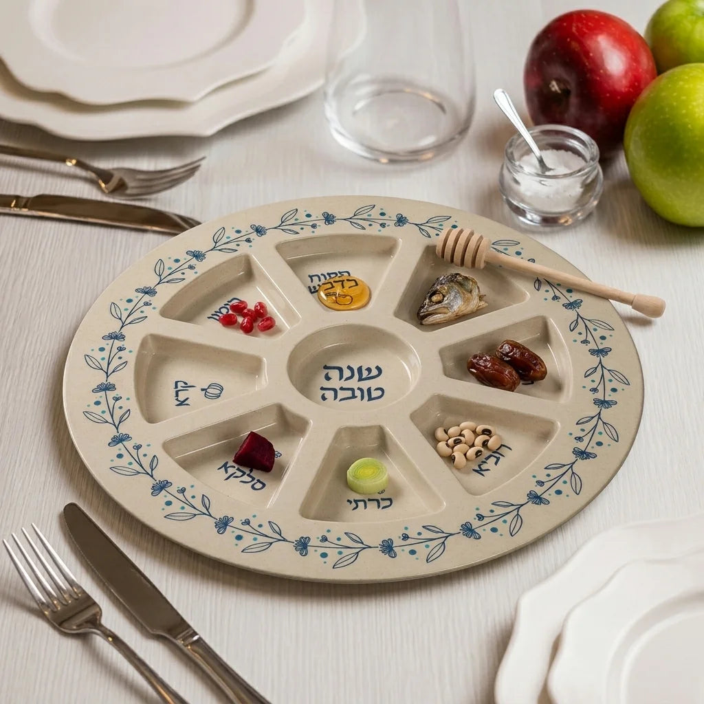 plato de Rosh Hashaná-azul elegante