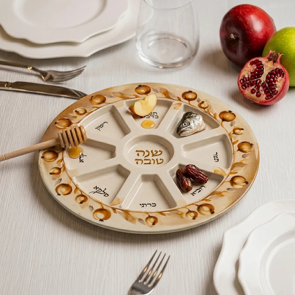 Plato de Rosh hashana-con granadas doradas