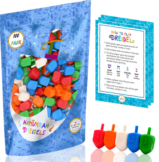 100 unidades de dreidels de Hanukkah de plástico multicolor