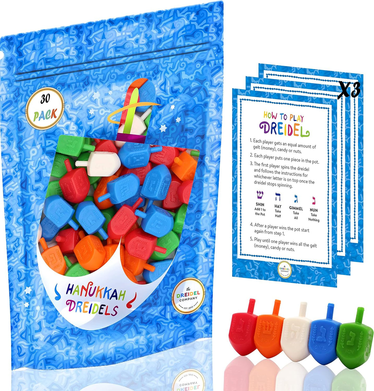 30 unidades de dreidels de Hanukkah de plástico multicolor