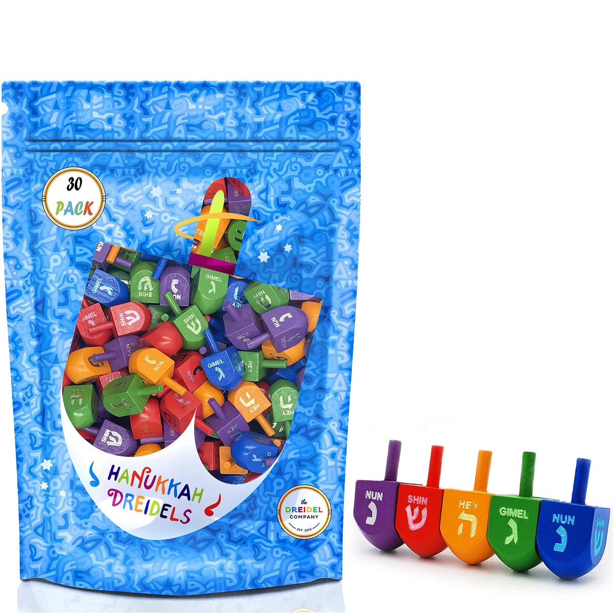 30 unidades de dreidels de Hanukkah de madera multicolor