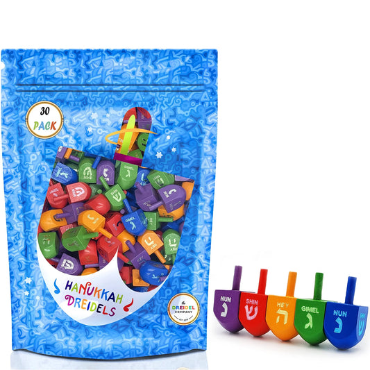 30 unidades de dreidels de Hanukkah de madera multicolor