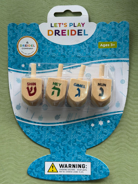 dreidel x4 madera letras hebreas de colores