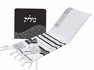 Tallit negro y blanco con bolsa