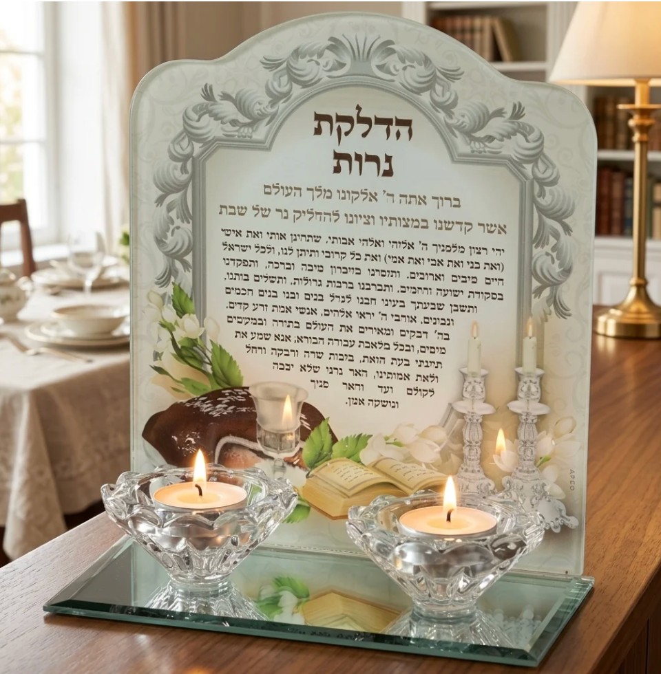 Porta Velas de Cristal para Shabbat  - Paz en el Hogar -